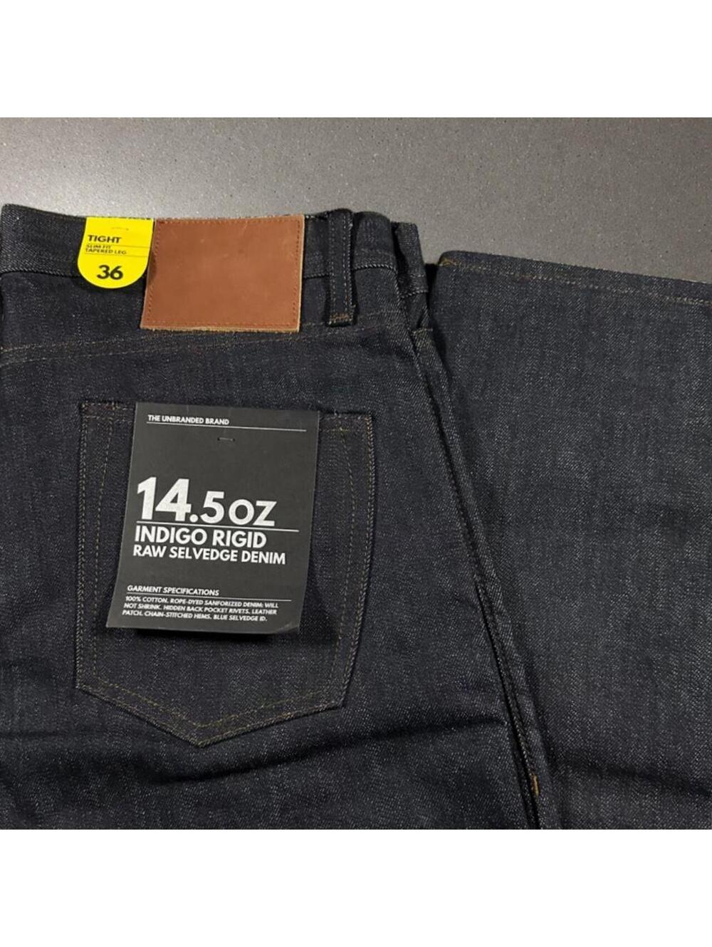The Unbranded Brand Indigo Rigid 14.5 OZ Raw Selvedge Denim NWT - 36x33!
